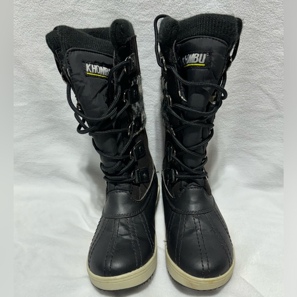 Khombu Girl's Size 1 Daria Black White Knit Embroidered Winter Snow Boots - Picture 3 of 11